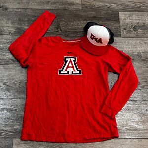 Vintage Nike Center Swoosh University of Arizona Large Long Sleeve Shirt  + Hat!